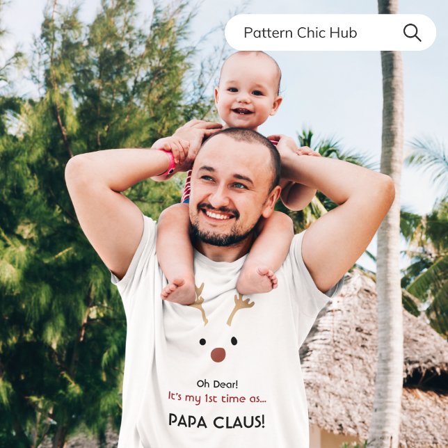 1st Time Papa Claus White Modern Family Christmas  T-Shirt (Creator Uploaded)