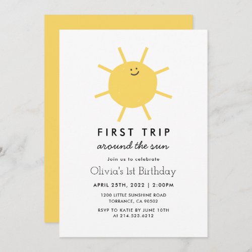 1st Trip Around The Sun 1st Birthday  Invitation