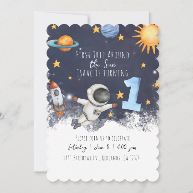 1st Trip Around the Sun Baby Boys First Birthday  Invitation (Front)