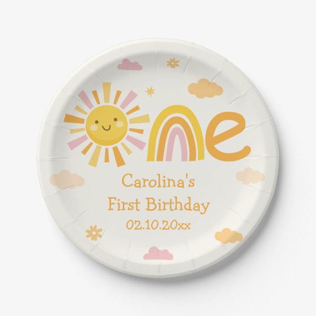 1st Trip Around the Sun Birthday Party Girl Paper Plates (Front)