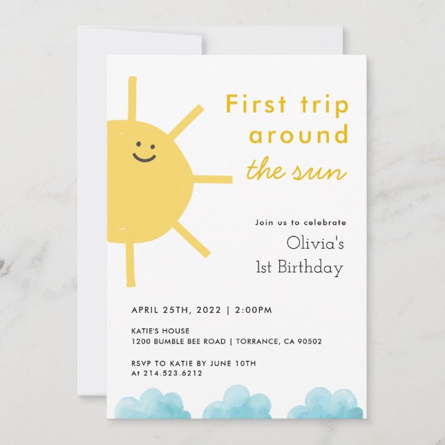 1st Trip Around The Sun First Birthday  Invitation (Front)