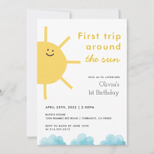 1st Trip Around The Sun First Birthday  Invitation