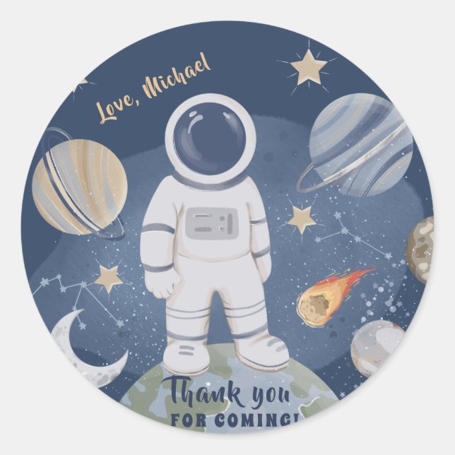 1st Trip Galaxy Boy Birthday Thank You Classic Rou Round Sticker (Front)