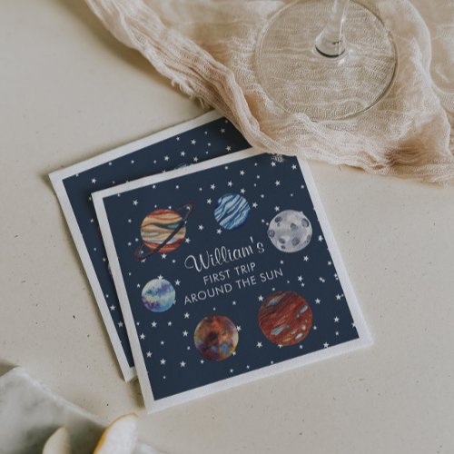 1st Trip Watercolor Outer Space Birthday   Napkins