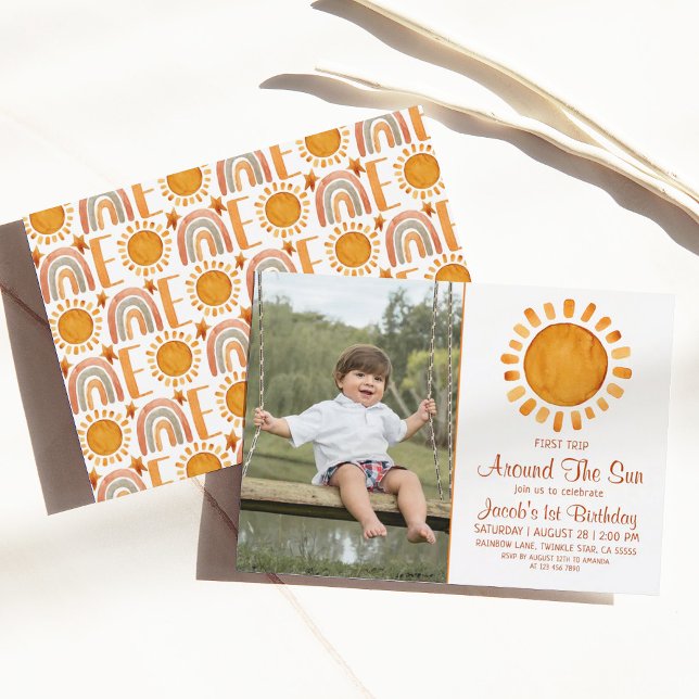 1st Trip Yellow Sunshine Photo Birthday Invitation (Creator Uploaded)