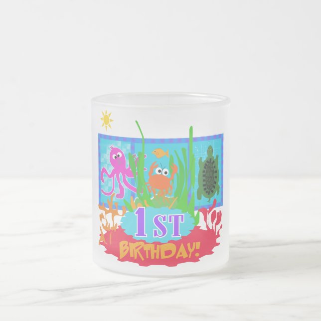 1st Undersea Adventure Birthday Tshirts Frosted Glass Coffee Mug (Center)