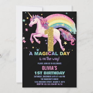 1st Unicorn Birthday Invitations Black