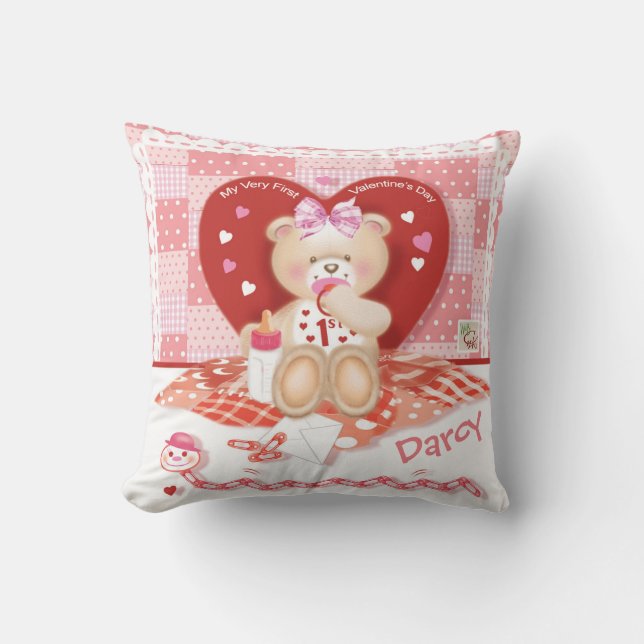 1st Valentine's Day Baby Girl Throw Pillow (Front)
