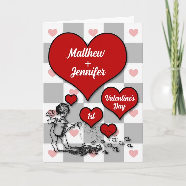 1st Valentine's Day Cupid Custom Heart Holiday Card (Front)