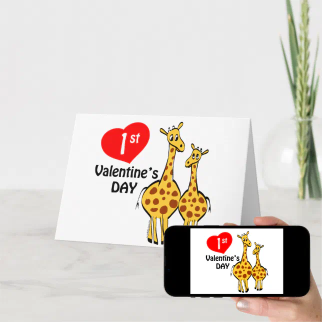 1st Valentines Day Giraffe Theme Holiday Card | Zazzle