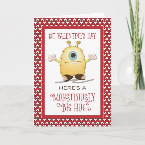 1st Valentines Day Monster Hug Valentine Hearts K Holiday Card