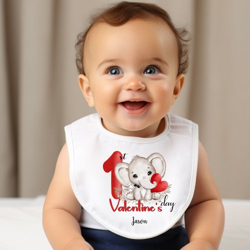 1st Valentines day Personalized Name Baby Bib