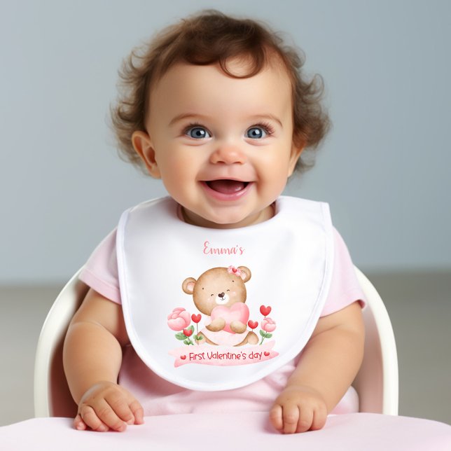 1st Valentine's day Personalized Name Baby girl Bib (1st Valentine's day Personalized Name Baby girl Baby Bib)