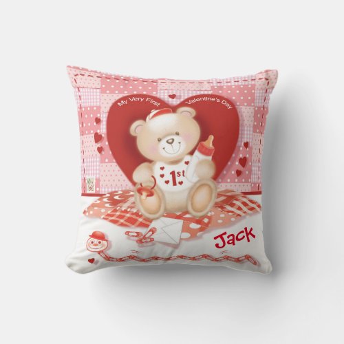 1st Valentines Day Pillow Baby Boy Throw Pillow