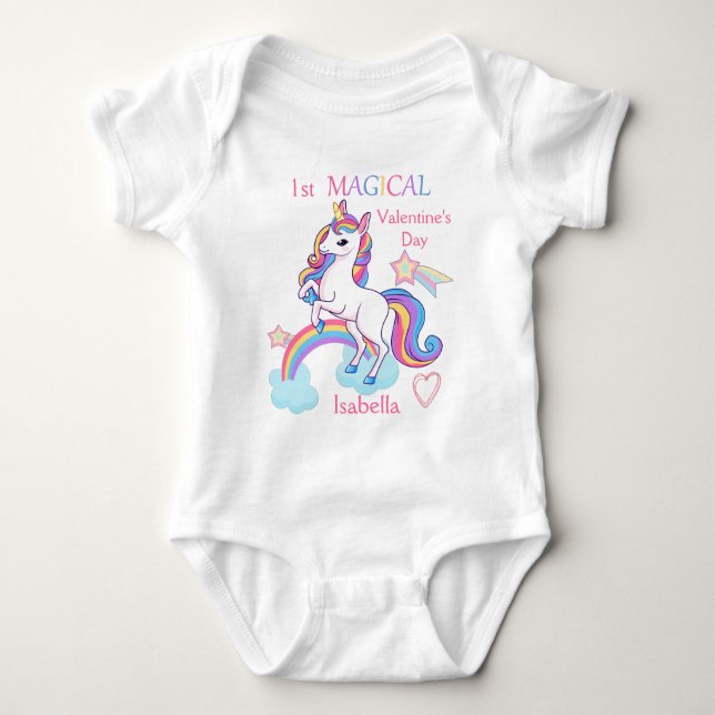 1st Valentine's Day Unicorn Baby Bodysuit (Front)