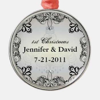 1st Wedded Christmas Flourish Ornament by oddlotpaperie at Zazzle