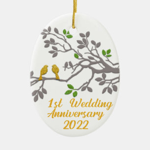 1st Wedding Anniversary 2022 Unique gift idea Ceramic Ornament