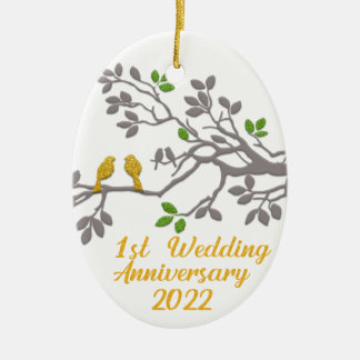 1st Wedding Anniversary 2022 | Unique gift idea Ceramic Ornament