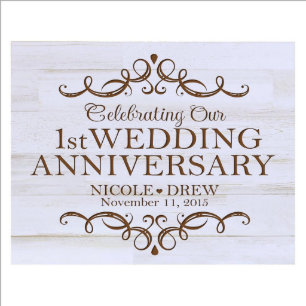 1st Wedding Anniversary 8" x 10" White Wood Plaque