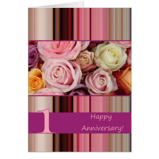 1st Wedding Anniversary Card - Pastel roses stripe