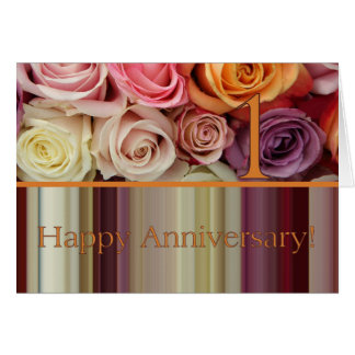 1st Wedding Anniversary Card - Pastel roses stripe