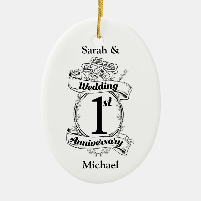 1st Wedding Anniversary Ceramic Ornament (Front)