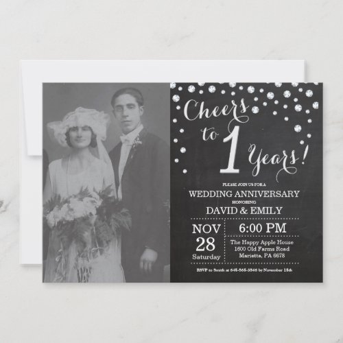 1st Wedding Anniversary Chalkboard Black Silver Invitation