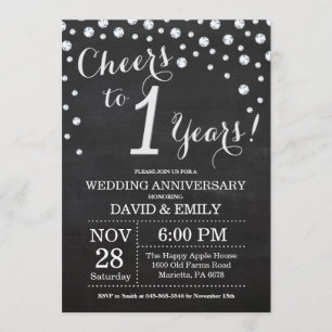 1st Wedding Anniversary Chalkboard Black Silver Invitation