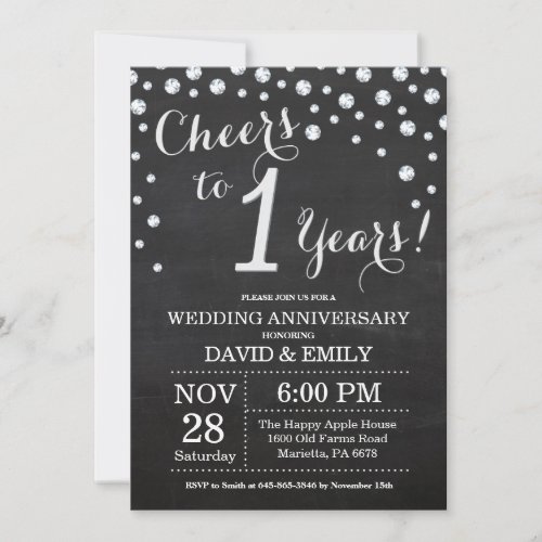 1st Wedding Anniversary Chalkboard Black Silver Invitation