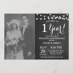 1st Wedding Anniversary Chalkboard Photo Invitation