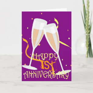 1st wedding anniversary champagne celebration card