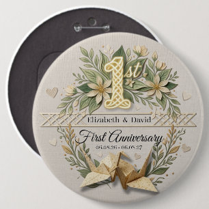 1st Wedding Anniversary Couple Paper Cranes Favors Button