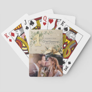 1st Wedding Anniversary Couple Paper Cranes Photo Poker Cards