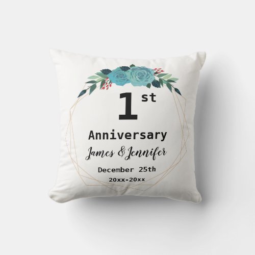 1st Wedding Anniversary Custom Names and Year Throw Pillow