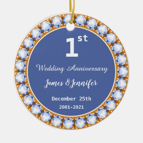 1st Wedding Anniversary diamond Custom Names Ceramic Ornament