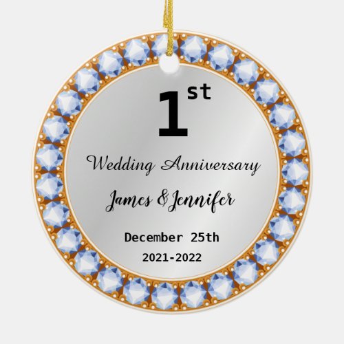 1st Wedding Anniversary diamond Custom Names Ceramic Ornament