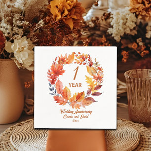 1st Wedding Anniversary Fall Floral Garland Napkins
