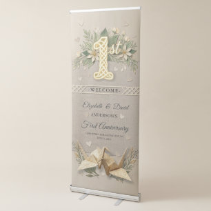 1st Wedding Anniversary Floral Paper Crane Welcome Retractable Banner