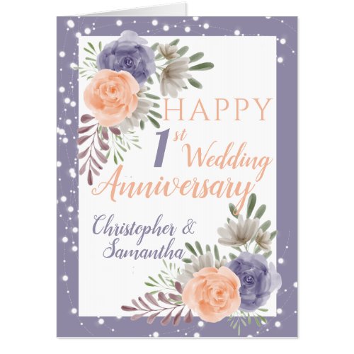 1st Wedding Anniversary Floral Purple Peony Big Card