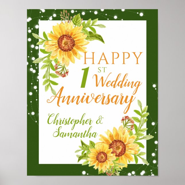 1st Wedding Anniversary Floral Sunflower  Poster (Front)