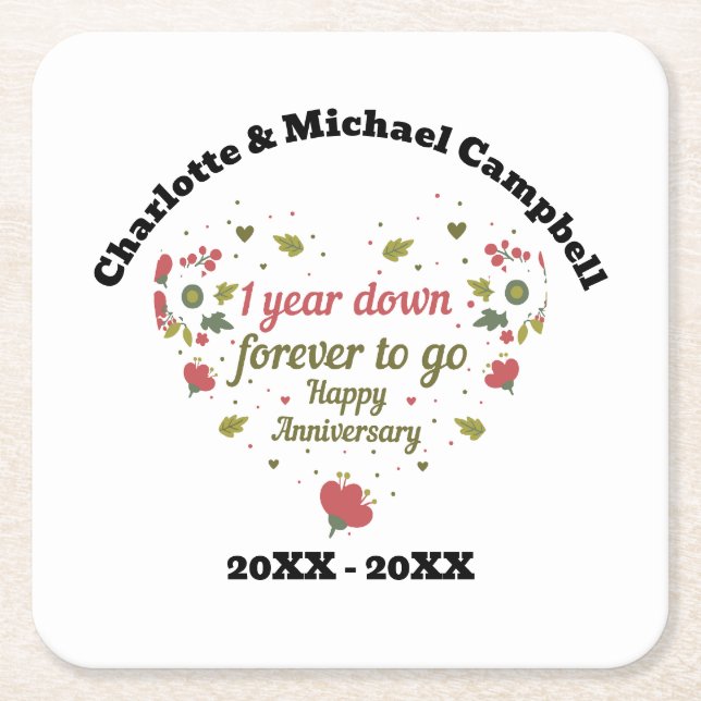 1st Wedding Anniversary Gift Personalized  Square Paper Coaster (Front)