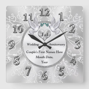 1st Wedding Anniversary Gift, Personalized Square Wall Clock