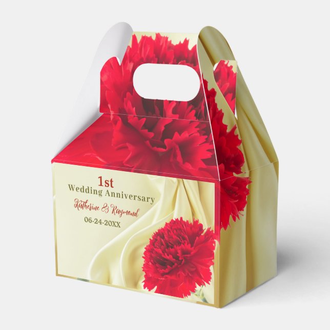 1st Wedding Anniversary Gold Background Carnation Favor Boxes (Front Side)