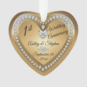 1st Wedding Anniversary Gold Diamonds Keepsake Ornament