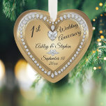 1st Wedding Anniversary Gold Diamonds Keepsake Ornament<br><div class="desc">Elegant faux (printed) gold and diamonds 1st Wedding Anniversary keepsake ornament design by Holiday Hearts Designs (rights reserved). Template fields are provided for you to personalize with your names, anniversary and date. Font styles, sizes and positioning can be customized via the "Customize" button. As stated above, all effects (diamonds and...</div>