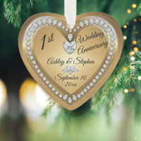 1st Wedding Anniversary Gold Diamonds Keepsake
