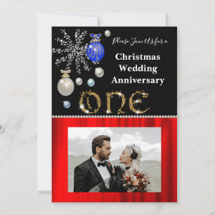 1st Wedding Anniversary & Gold   Festive Holiday Invitation