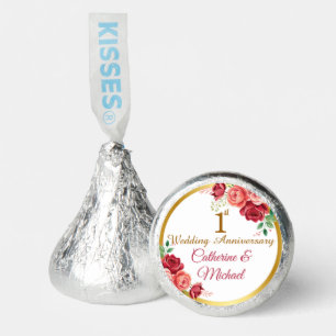 1st Wedding Anniversary Gold Frame Floral Hershey®'s Kisses®