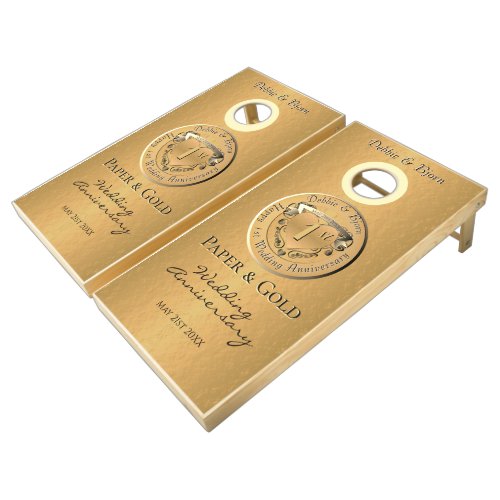 1st Wedding Anniversary Golden Medallion Cornhole Set