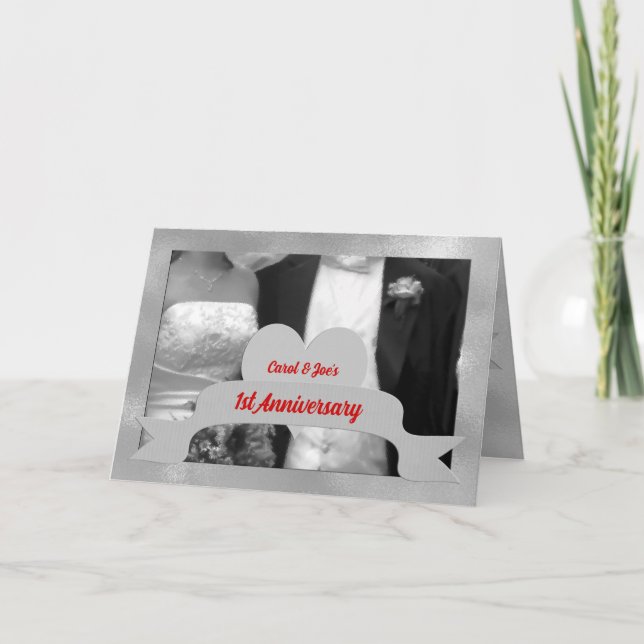 1st Wedding Anniversary Grayscale with Heart Card (Front)